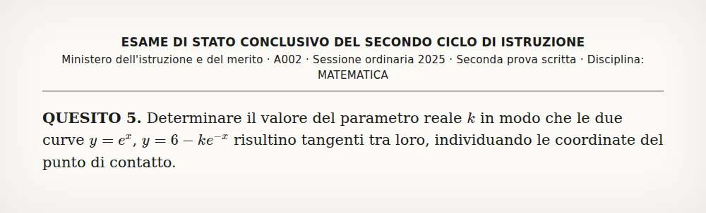 Quesito caricato su RisolviCompiti: derivate e curve tangenti (Maturità 2025, seconda prova di matematica, quesito 5)